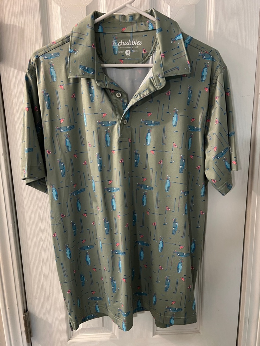 chubbies Olive Green Golf-Print Short Sleeve Polo